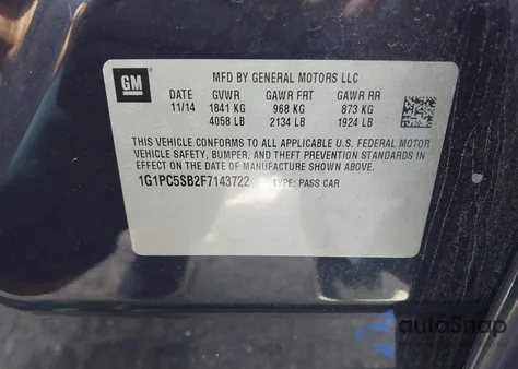 2015 Chevrolet Cruze 1Lt Auto из США, поврежденный, VIN 1G1PC5SB2F7143722